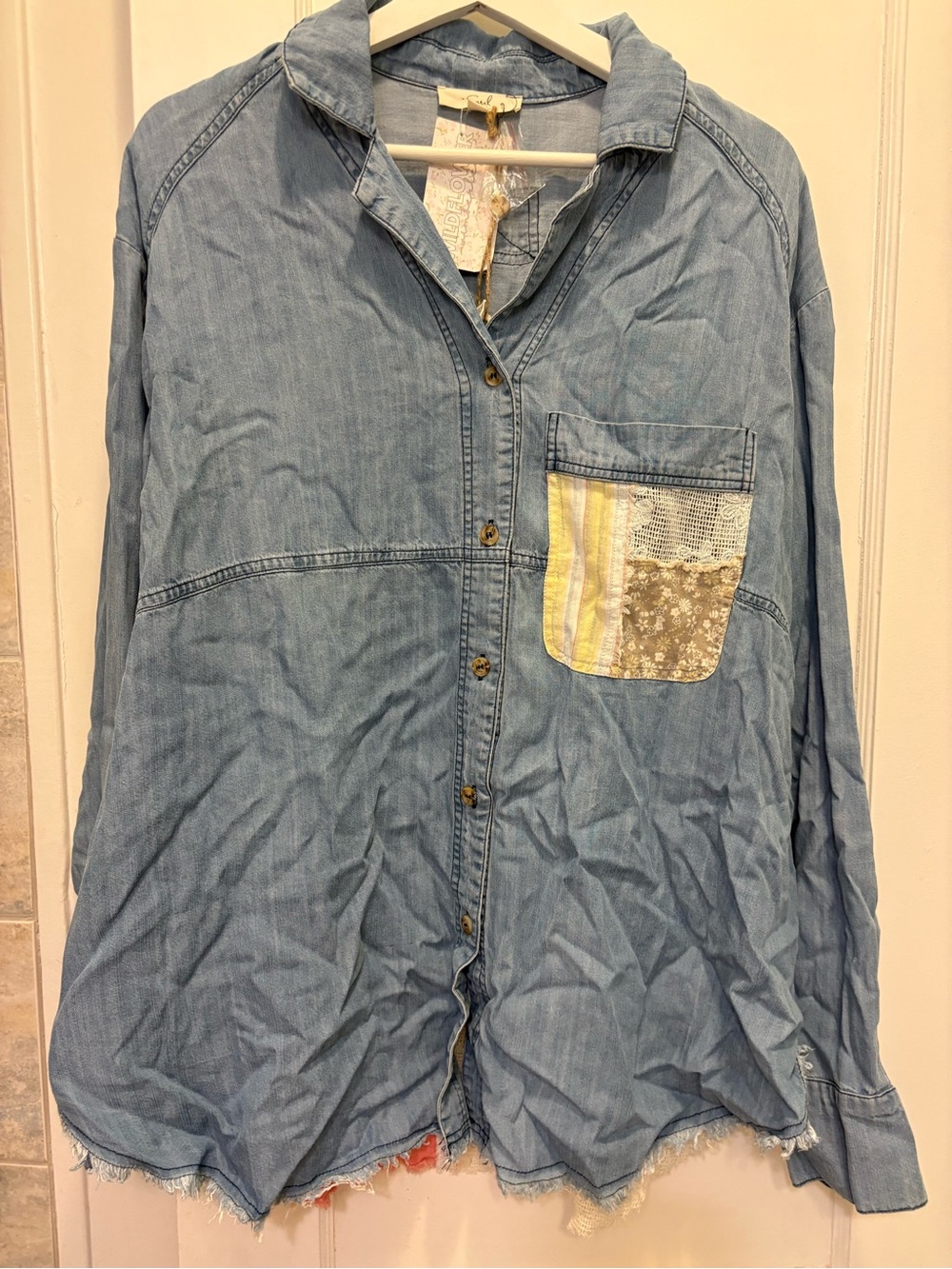 Easel Light Denim Button-Up Shirt with Patch Pocket